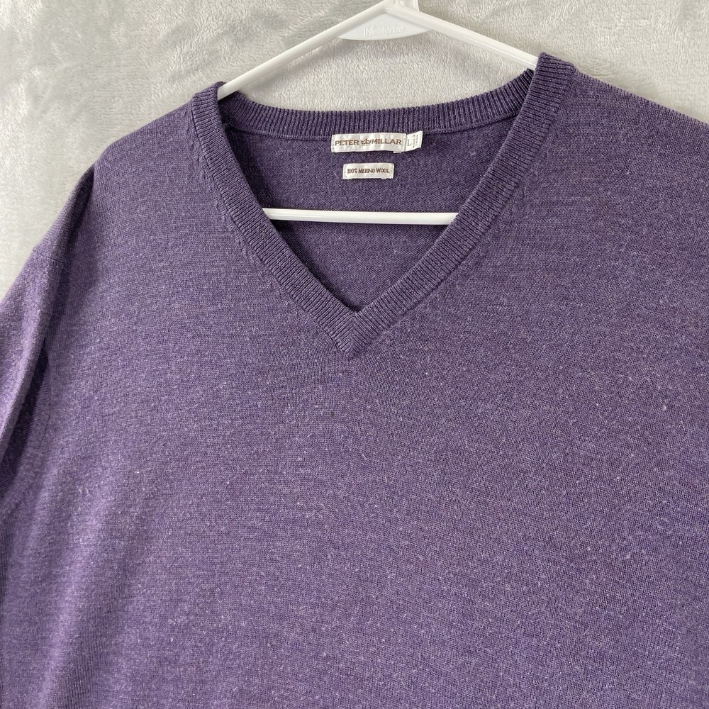 Peter Millar Sweater men's Large Purple V-Neck 100% Merino Wool Pullover Knit - Picture 2 of 12